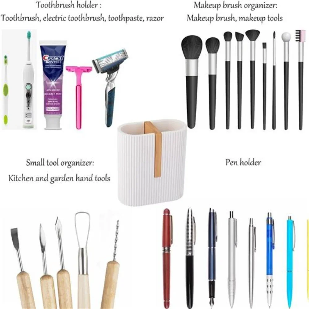 Matte White Toothbrush Holder Electric Toothbrush Organizer Bamboo Bathroom